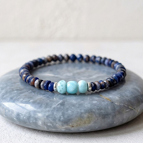 Minerální náramek /sodalit + larimar rondelky/ 0,4