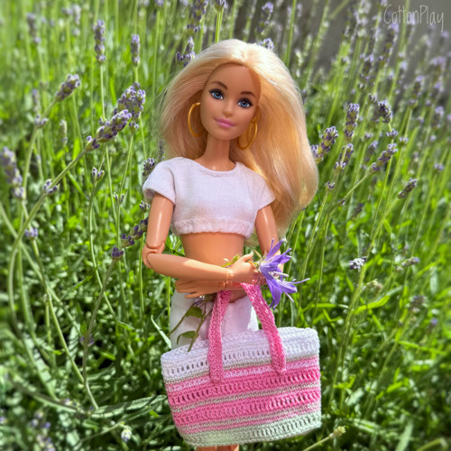 Plážová taška pro Barbie - růžová a pistáciová