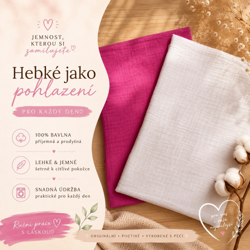 Plenka - mušelín- Bílá + růžová