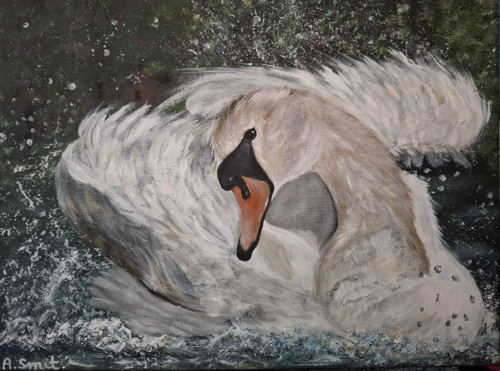 Obraz, Labuť - věrnost, akryl, plátno 40x30.