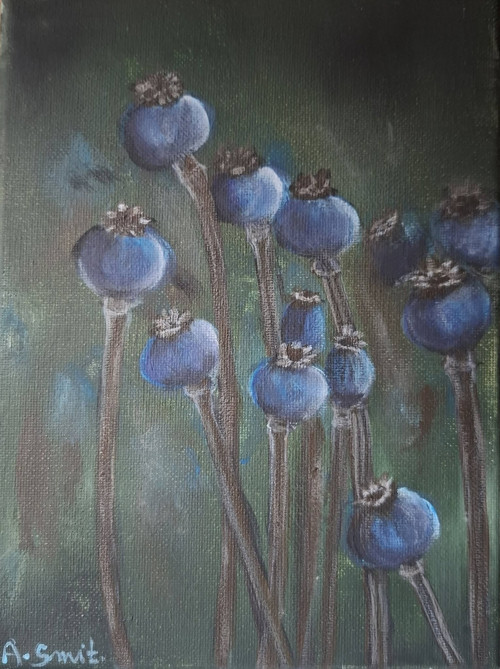 Obraz, máky, akryl, plátno 25x18cm