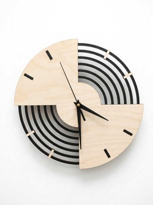 Dřevěné nástěnné hodiny s geometrickým designem