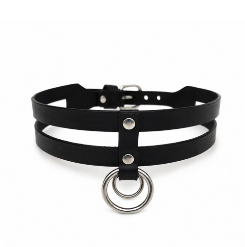 Choker - Kožený obojek s kroužky, šíře 3 cm