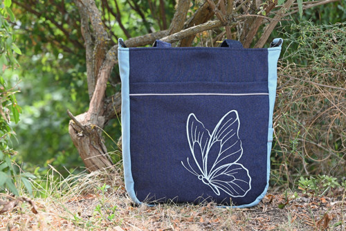 Dámská kabelka / crossbody taška modrá s motýlem