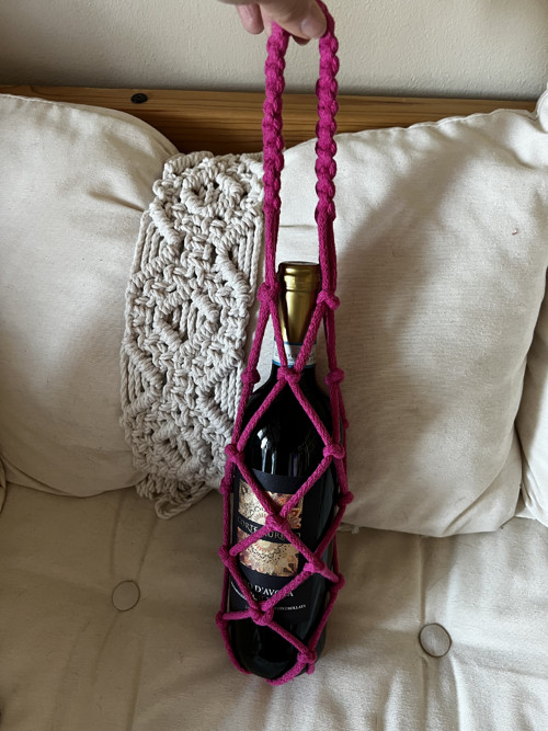 Dárková Boho taška na vino MINI fuchsiová