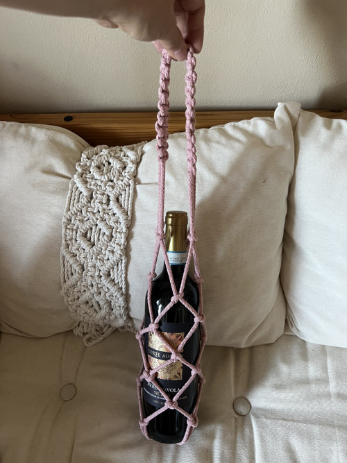 Dárková Boho taška na vino MINI pudrová