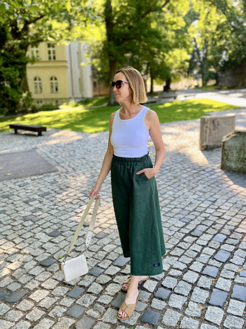 Lněná sukně Ava zelená dlouhá midi