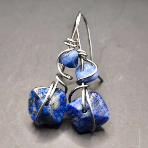 Náušnice - ocel/lapis lazuli/sodalit