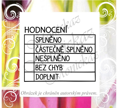 Hodnocení tabulka větší 3028. Razítko.