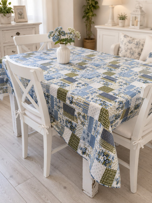 Ubrus venkovský patchwork-modrý