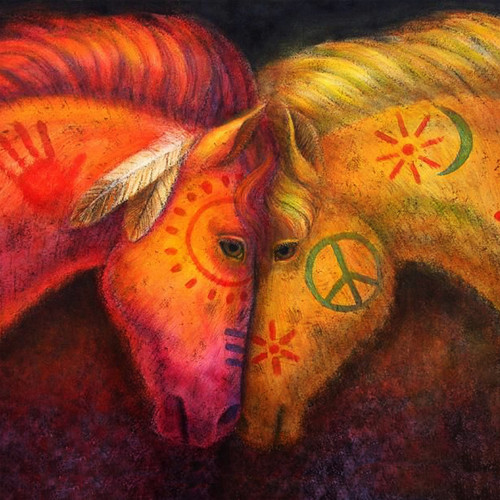 Panel bavlněný 30x30 cm: Indiánští koně