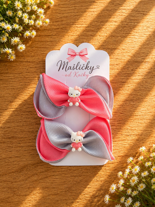 Růžovo-šedé mašličky s Hello Kitty 2ks