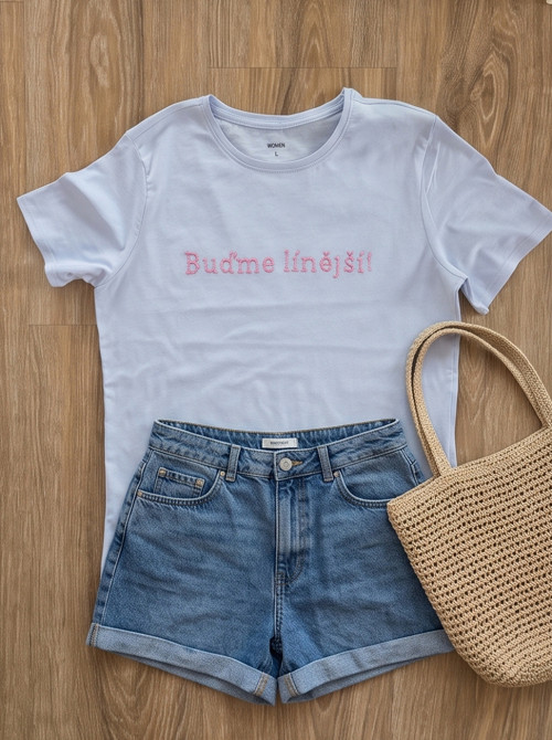 Dámské tričko "Buďme línější!" – modré, L — foto 1