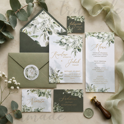 Svatební oznámení - Eucalyptus & Gold