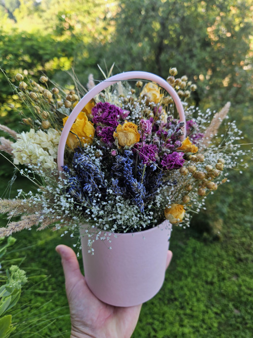 Flowerbox sušená levandule, růžičky, kvítí