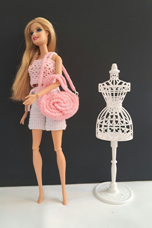 Růžová makramé kabelka pro panenky Barbie