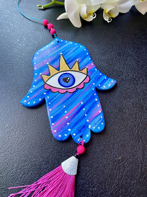 Hamsa pro ochranu domova - růžový střapec
