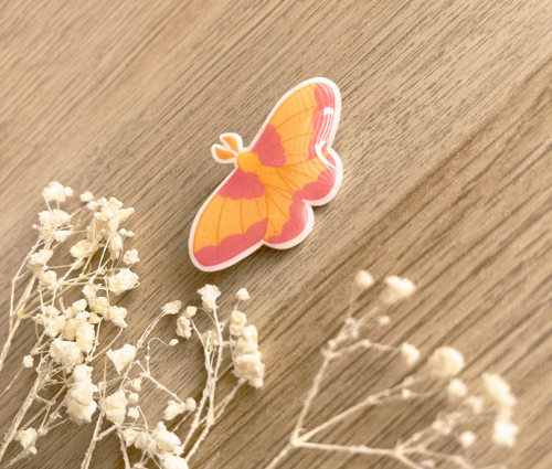Rosy maple moth odznak / pin