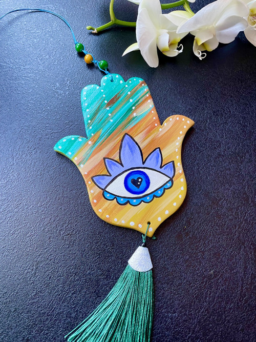Hamsa pro ochranu domova - zelený střapec