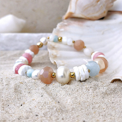 Minerální náramek/perly, larimar, sluneč. kámen...