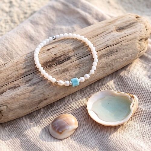 Minerální náramek / perleť + larimar + perly /0,4