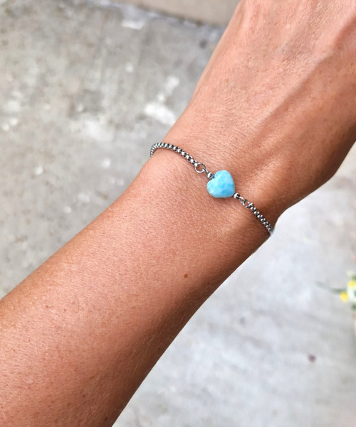 Larimar*srdce*náramek*ocel — foto 1
