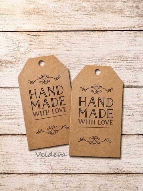 Štítky papírové handmade 7 ks béžové