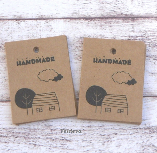 Štítky papírové handmade 5 ks béžové