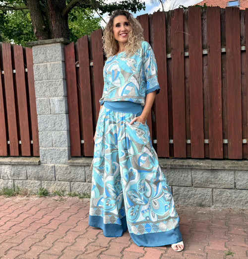 Kalhotová sukně tyrkysový vzor