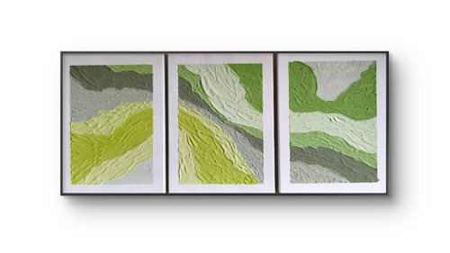 Strukturovaný triptych "Zelená krajina"