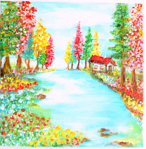 Dům u vody - obraz - plátno 20x20cm - akryl