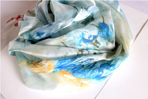 Modrá a hnědá- hedvábí - šála 180x45