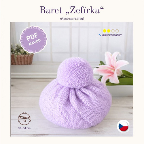 PDF návod - Pletený dětský baret Zefírka
