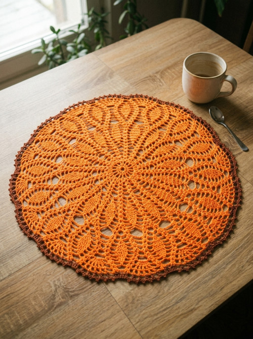 Oranžová háčkovaná dečka, průměr 65cm.