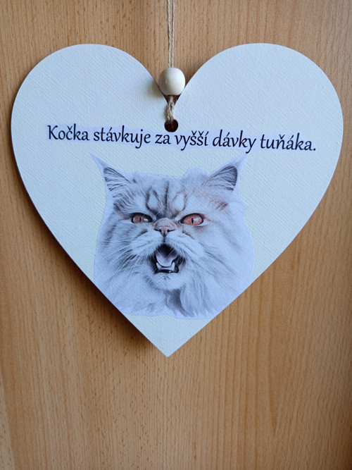 Pozor, stávkující kočka! – Dřevěné srdíčko