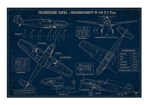 Plakát blueprint - Messerschmitt Bf 109