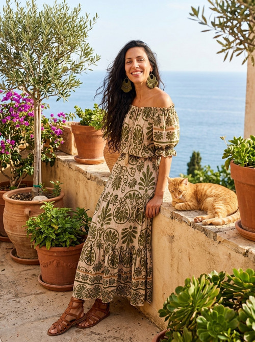 Šaty boho vzory olivka — foto 1