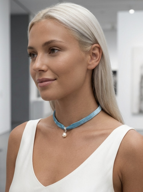 Saténový choker s perličkou
