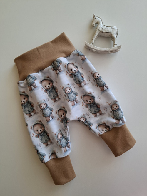 Dětské tepláčky baggy, vel. 68 Medvídci