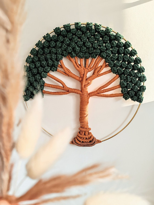 Macrame Strom života - Zeleno-hnědý