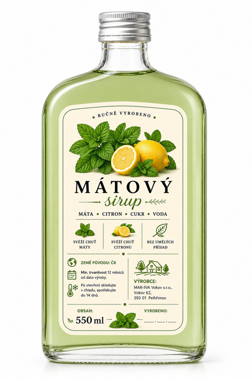 Mátový sirup, 550ml — foto 1