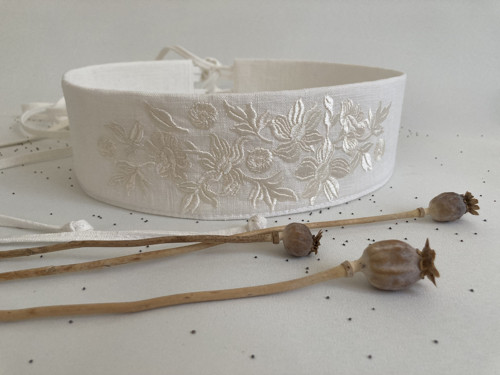 Ľanový opasok s výšivkou /CREAM & CREAM/