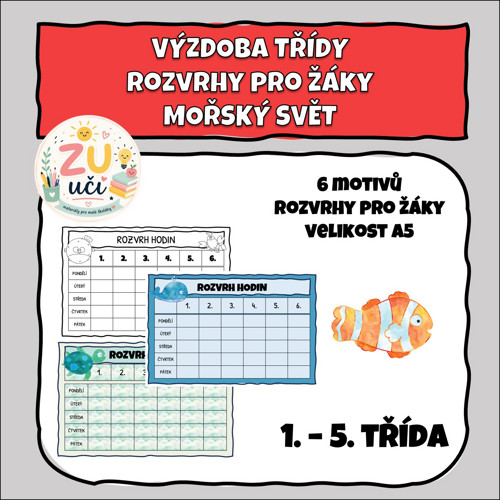 Výzdoba třídy - Rozvrhy pro žáky - Mořský svět