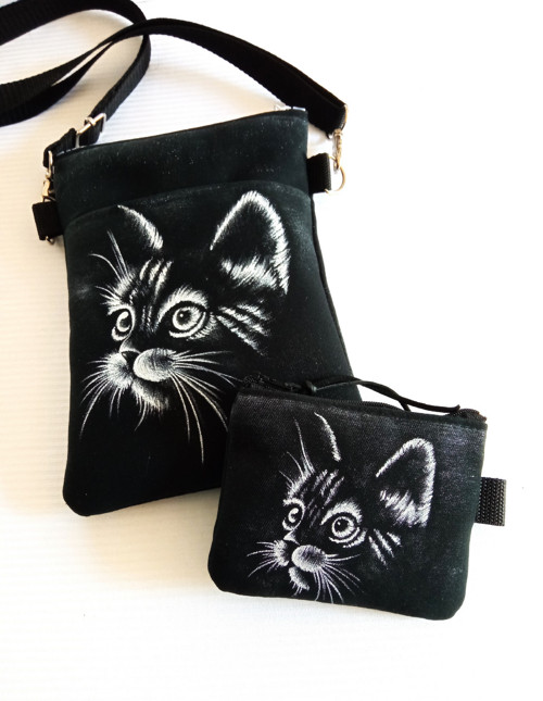 Crossbody s kapsou- STŘÍBRNÝ KOCOUREK