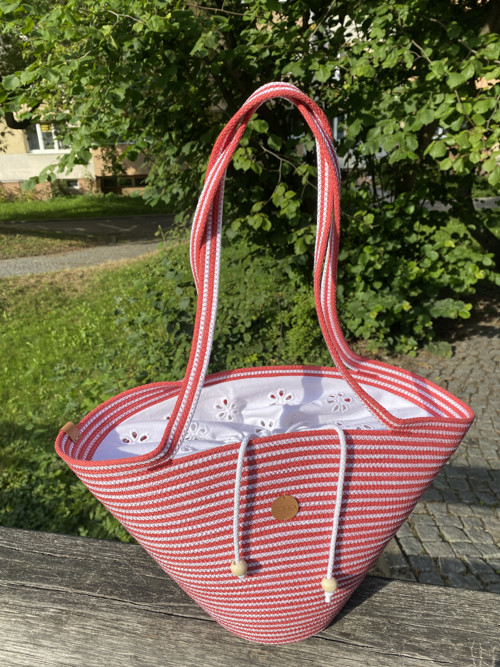 Pruhovaná kabelka z bavlněné šňůry – melounová