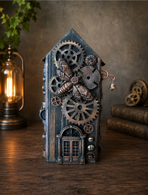 Dřevěný domeček Steampunk – dekorace