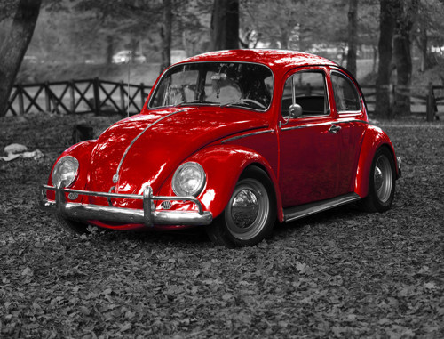 Panel bavlněný 21x16 cm: Volkswagen Brouk červený