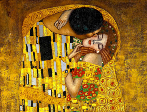 Panel bavlněný 21x16 cm: Klimt Polibek