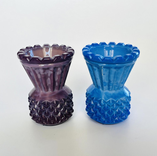 Bohemia 2x miniaturní vázička 6.5 cm, jade sklo