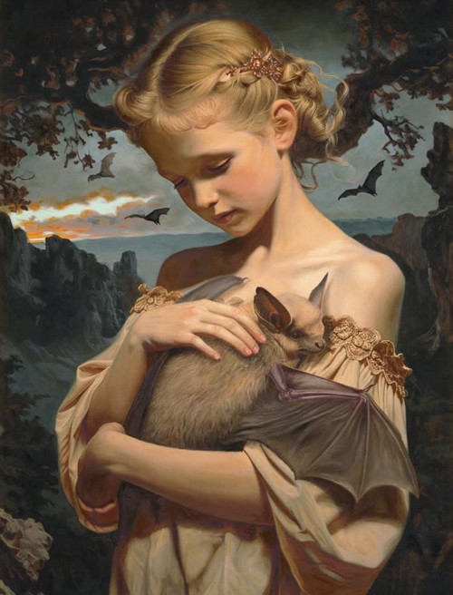 Panel bavlněný 21x16 cm: Dívka s netopýrem gothic — foto 1